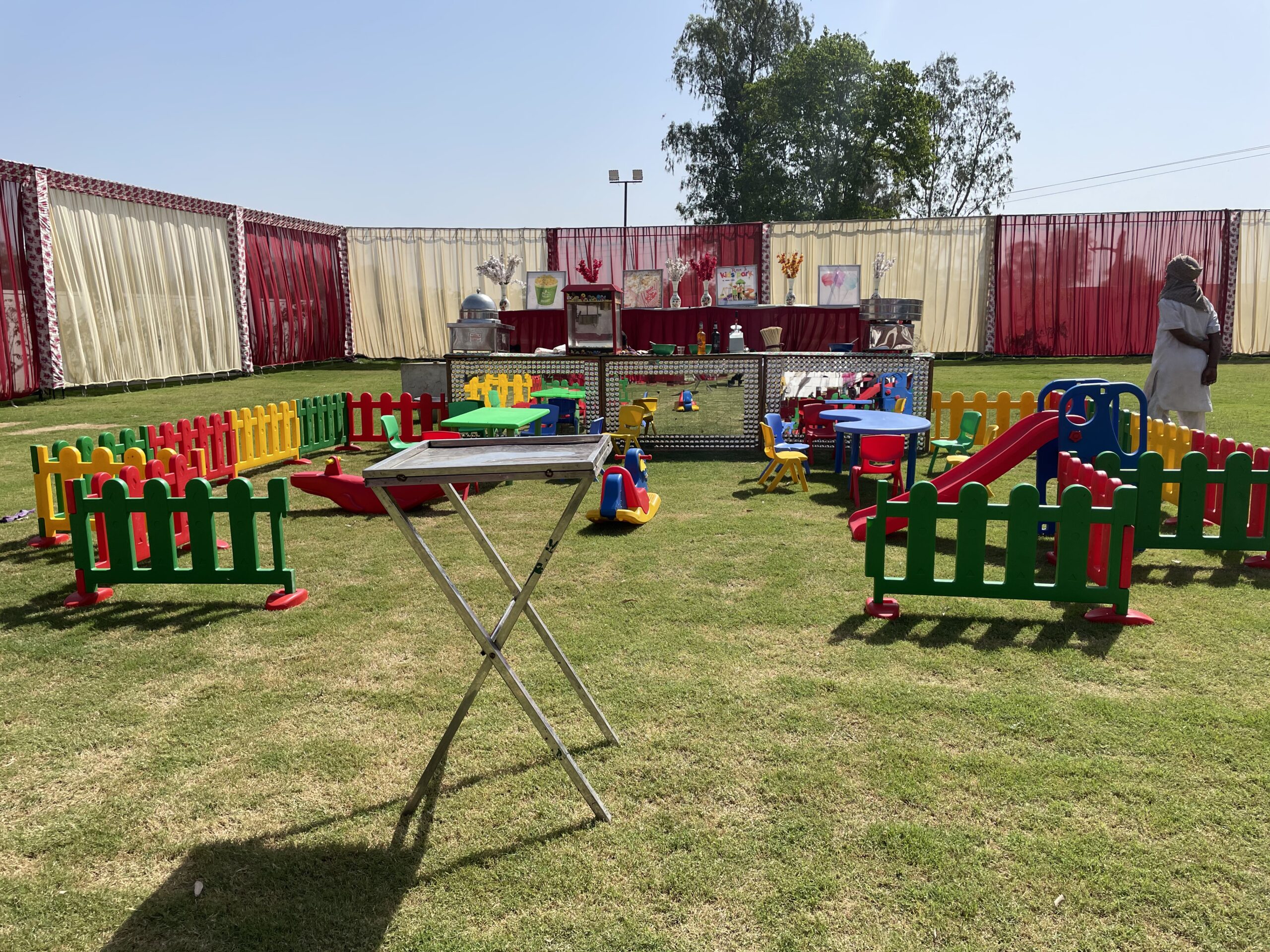 Outdoor arrangement and event setup at SD Farm Dhand venue in Kaithal, Haryana